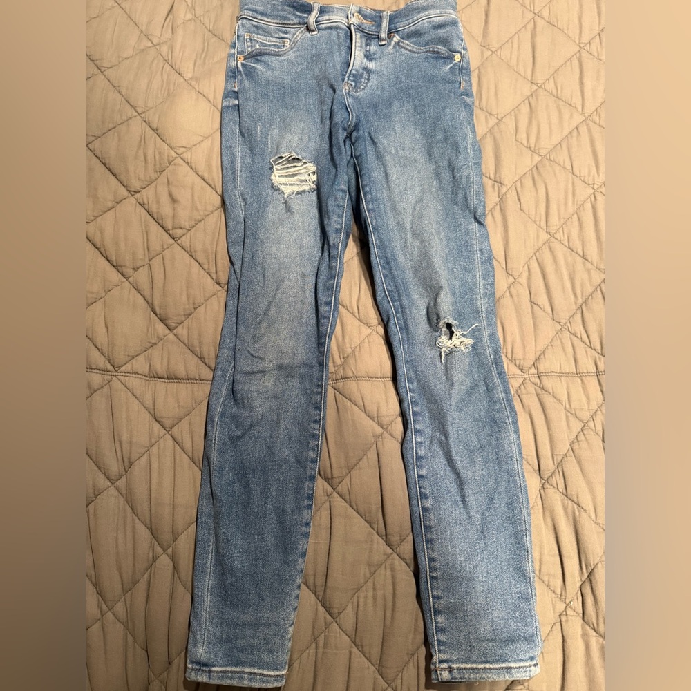 Express Blue Distressed Skinny Jeans